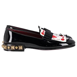 Dolce & Gabbana-Dolce & Gabbana Sequined Love Cards Flat Loafers in Black Patent Leather-Black