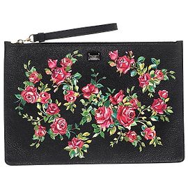 Dolce & Gabbana Bolsa com estampa rosa em couro preto Preto