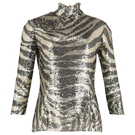 Dolce & Gabbana-Dolce & Gabbana Top de gola alta com estampa zebra em lantejoulas multicoloridas-Dourado