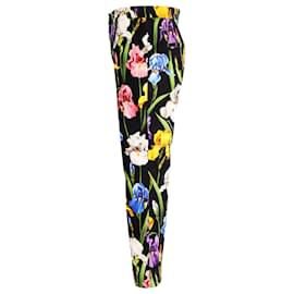 Dolce & Gabbana-Dolce & Gabbana Iris Print Velvet Straight-leg Trousers in Multicolor Cotton-Multiple colors