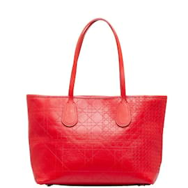 Dior-Dior Cannage Panarea Shopping Tote Canvas Tote Bag in Fair condition-Red