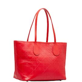 Dior-Dior Cannage Panarea Shopping Tote Canvas Tote Bag in Fair condition-Red