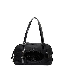 Prada Borsa Bauletto In Tessuto Logo BR3149 Nero