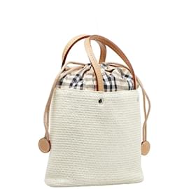 Burberry-Tweed Drawstring Handbag-White