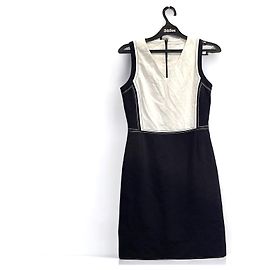 Hugo Boss Demida Vestido com decote em V sem mangas com bainha em dois tons Branco marinho (Tamanho L) Branco