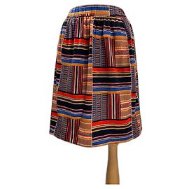 Saia midi Yves Saint Laurent de algodão Multicor