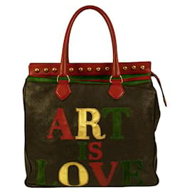 Moschino-MOSCHINO Redwall 1990s „Art is Love“ Vintage mehrfarbige Handtasche mit Herznieten-Mehrfarben