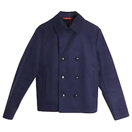 Alexander Mcqueen-Alexander McQueen Short Pea Coat in Navy Blue Virgin Wool-Navy blue