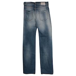 Off White-Off-White Distressed Straight Leg Denim Jeans in Blue Cotton-Blue