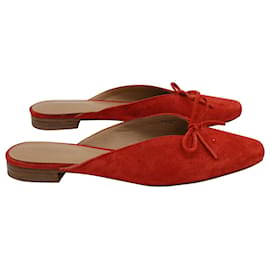 Reformation Belle Bow Flat Mules in Red Suede Red