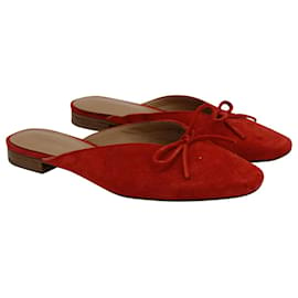 Reformation-Reformation Belle Bow Flat Mules in Red Suede-Red