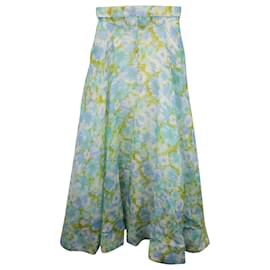 Zimmermann-Zimmermann High Tide Floral Belted Maxi Skirt in Multicolor Linen and Silk-Multiple colors