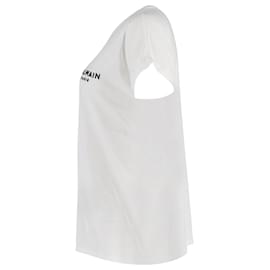 Balmain-Balmain Flocked Logo T-shirt in White Cotton-White