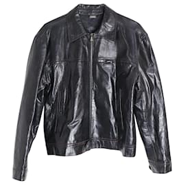 Versace-Versace Sport-Jacke mit Reißverschluss aus schwarzem Leder-Schwarz