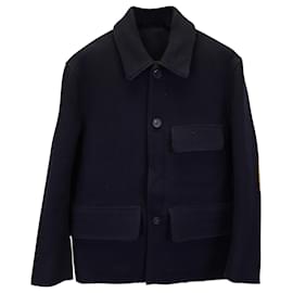 Acne-Acne Studios Button Front Blouson Jacket in Navy Blue Wool-Blue,Navy blue