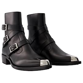 Alexander Mcqueen-Bottines Punk - Alexander Mcqueen - Cuir - Noir/Argentée-Noir