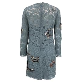 Valentino-Valentino dress in dust blue guipure lace and embroidered butterflies-Blue