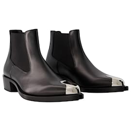 Alexander Mcqueen-Bottines Chelsea - Alexander McQueen - Cuir - Noir/ Argentée-Noir