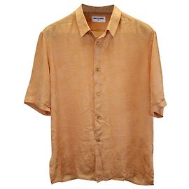 Camicia a maniche corte abbottonata jacquard Saint Laurent in seta arancione Arancione