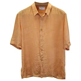 Saint Laurent-Saint Laurent Jacquard Button-up Short Sleeve Shirt in Orange Silk-Orange