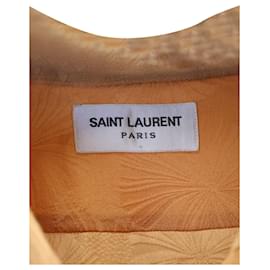 Saint Laurent-Saint Laurent Jacquard Button-up Short Sleeve Shirt in Orange Silk-Orange