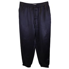 Calça Saint Laurent com cintura elástica e cordão com borla em seda preta Preto