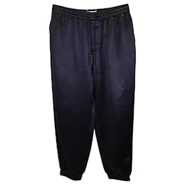 Saint Laurent-Saint Laurent Pantalon de survêtement à taille élastique avec cordon de serrage et pompons en soie noire-Noir