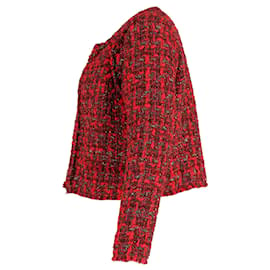Iro-Iro Disco Jacke aus ausgefranstem Metallic-Bouclé-Tweed aus roter Wolle-Rot