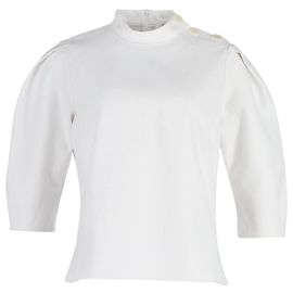 Top de manga plissada Ba&Sh Piz em algodão marfim Branco Cru
