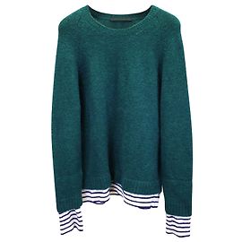 Haider Ackermann Layered Knit and Stripe Sweater in Green Polyacrylic and Alpaca Wool  Green