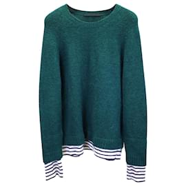 Haider Ackermann-Haider Ackermann Layered Knit and Stripe Sweater in Green Polyacrylic and Alpaca Wool -Green