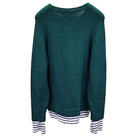 Haider Ackermann-Haider Ackermann Layered Knit and Stripe Sweater in Green Polyacrylic and Alpaca Wool -Green