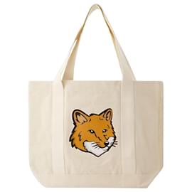 Autre Marque-Fox Head Tote Bag - Maison Kitsune - Cotton - Beige-Brown,Beige