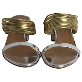 Aquazzura-Aquazzura Rendez Vous 50 Sandalen aus goldenem und silbernem Leder-Mehrfarben