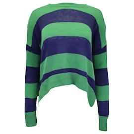 Marni-Marni Striped Tie-back Knit Sweater in Green and Blue Virgin Wool-Green