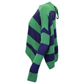 Marni-Marni Striped Tie-back Knit Sweater in Green and Blue Virgin Wool-Green