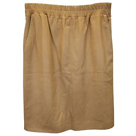 Escada Elastic-waist Above Knee Skirt in Camel Leather Yellow Camel