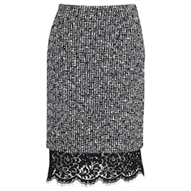 Michael Kors-Michael Kors Lace Hem Pencil Skirt in Grey Polyester-Grey