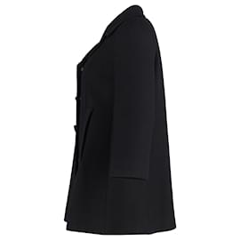 Dolce & Gabbana-Dolce & Gabbana Short Double-Breasted Coat in Black Lana Vergine-Black