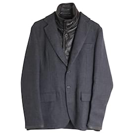 Prada-Prada Wool Blazer with Leather Inner in Grey Wool-Grey