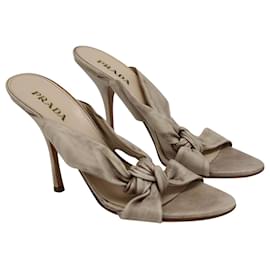 Prada-Prada Knotted Strap High Heels Sandals in Sand Leather-Beige