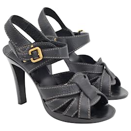 Chloé-Chloe Strappy High Heel Sandals in Black Leather-Black
