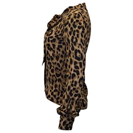 Reformation-Blusa reformation com estampa de leopardo manga comprida abotoada em viscose multicolorida-Multicor