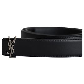 Saint Laurent Monogram Belt in Black Leather Black