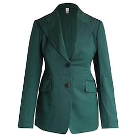 Hermès-Hermes Wide Collar Single Breasted Blazer in Green Virgin Wool-Green