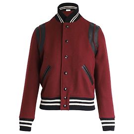 Saint Laurent Teddy Varsity Jacket in Burgundy Virgin Wool Dark red
