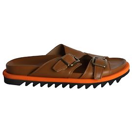 Slides com fivela Dries Van Noten em couro castanho Marrom Bege