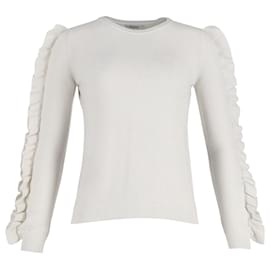 Max Mara-Max Mara Ruffled Sleeve Sweater in White Cotton-White