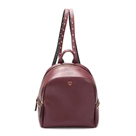 MCM-Studded Leather Backpack-Red
