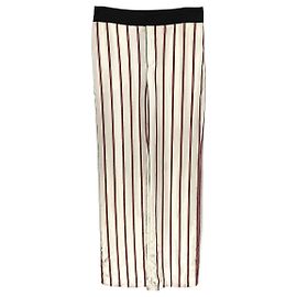 Calça Lanvin em cetim creme com marrom, listras rosa e pretas Preto